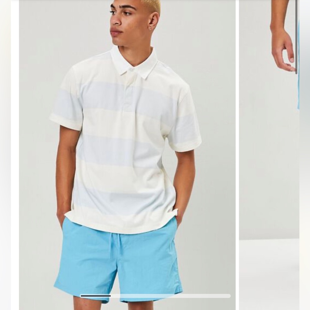 Forever 21 Men Recycled Nylon Drawstring Swim Trunks in Teal Blue